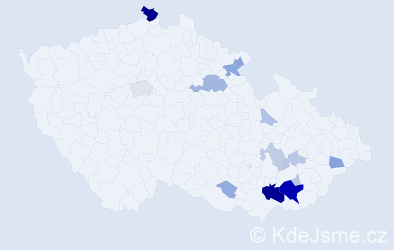 Příjmení: 'Pokorák', počet výskytů 60 v celé ČR