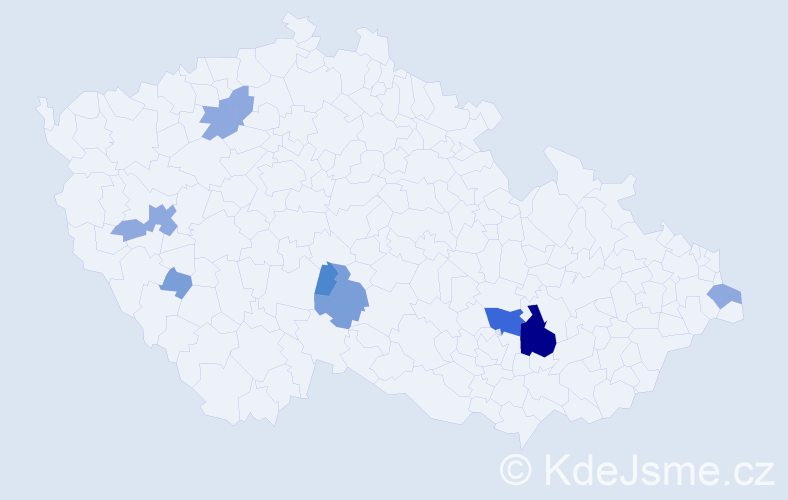 Příjmení: 'Mojčák', počet výskytů 23 v celé ČR