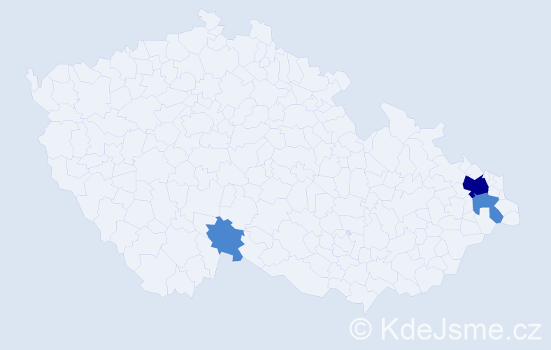Příjmení: 'Kubeň', počet výskytů 5 v celé ČR