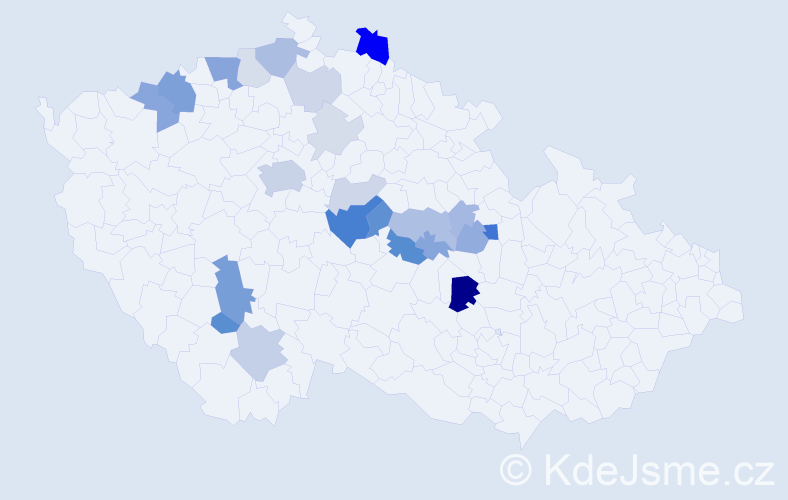 Příjmení: 'Klinkáček', počet výskytů 57 v celé ČR