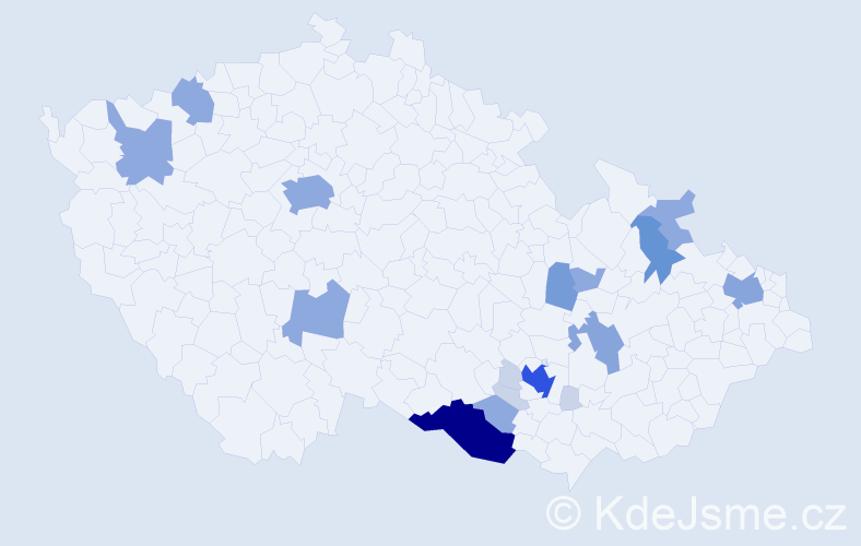 Příjmení: 'Potácel', počet výskytů 53 v celé ČR