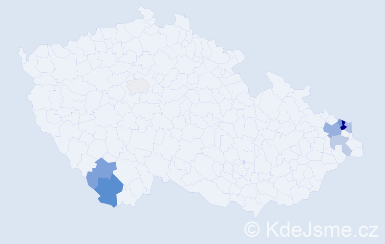 Příjmení: 'Jeziorský', počet výskytů 16 v celé ČR