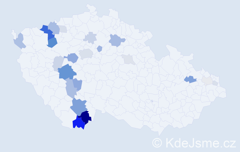 Příjmení: 'Pechočová', počet výskytů 63 v celé ČR