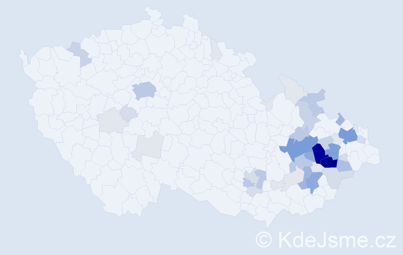 Příjmení: 'Kubeša', počet výskytů 193 v celé ČR
