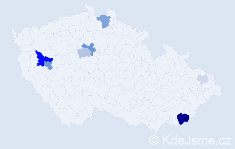 Příjmení: 'Pacolt', počet výskytů 21 v celé ČR