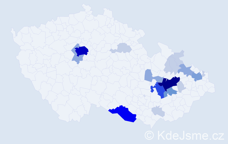 Příjmení: 'Kabilka', počet výskytů 59 v celé ČR