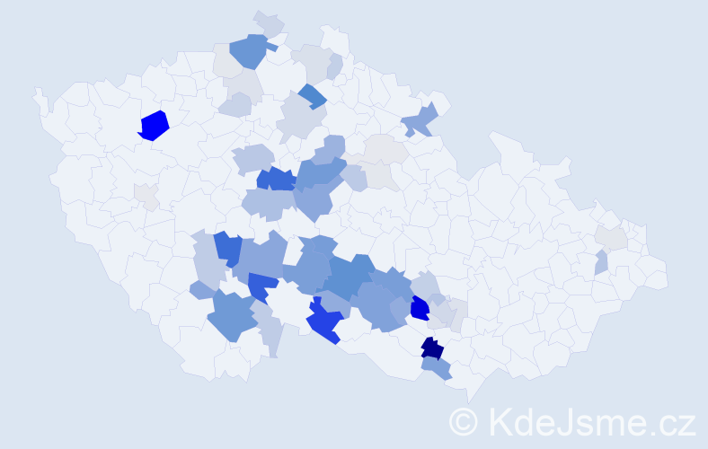 Příjmení: 'Volavka', počet výskytů 195 v celé ČR