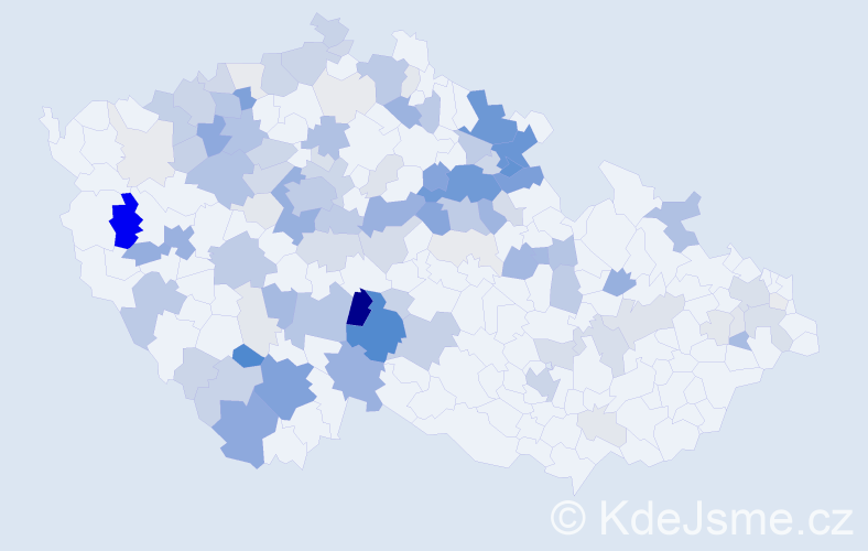 Příjmení: 'Kačer', počet výskytů 410 v celé ČR