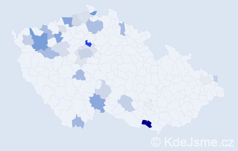 Příjmení: 'Košlerová', počet výskytů 74 v celé ČR