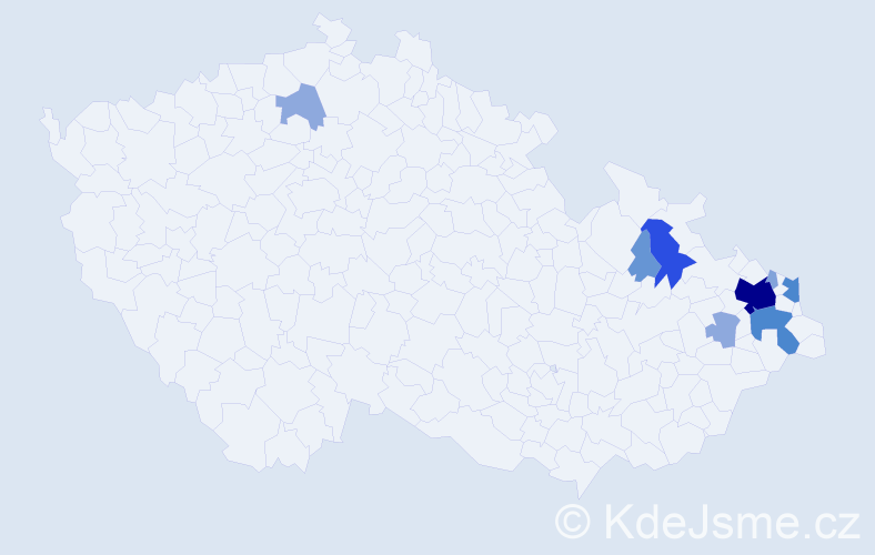 Příjmení: 'Moják', počet výskytů 28 v celé ČR