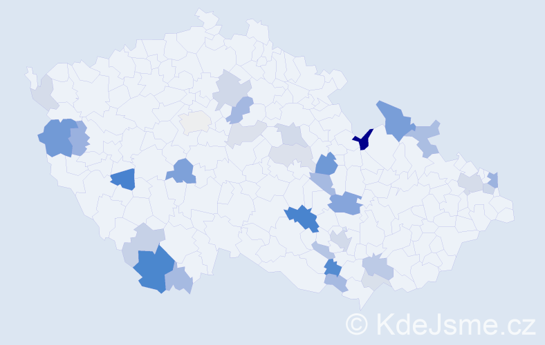Příjmení: 'Valičková', počet výskytů 74 v celé ČR