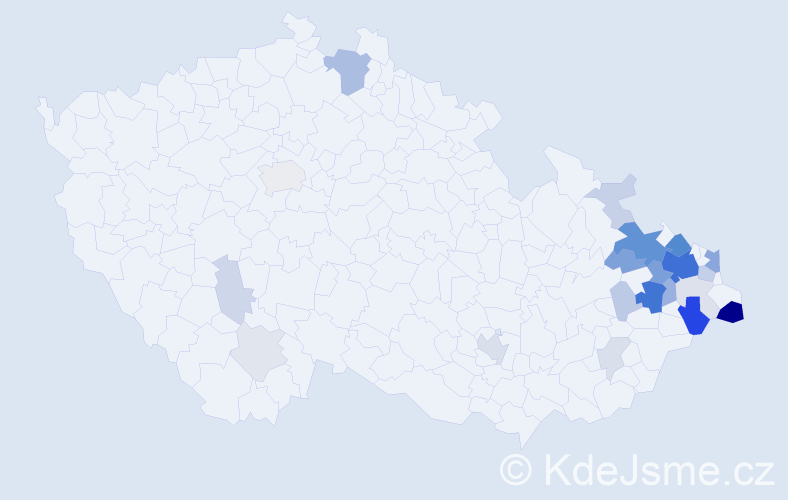 Příjmení: 'Honzek', počet výskytů 87 v celé ČR