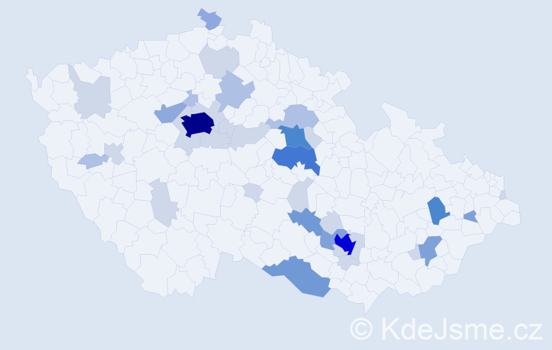 Příjmení: 'Těšík', počet výskytů 107 v celé ČR