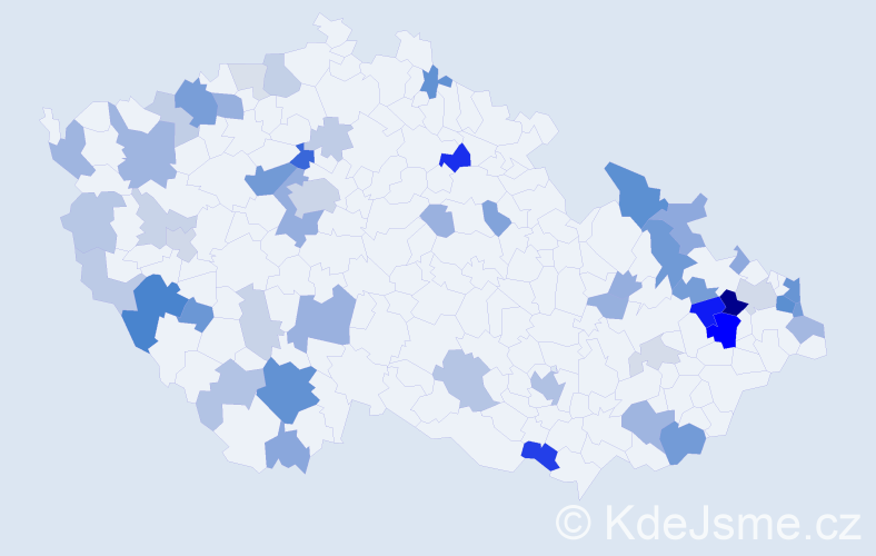 Příjmení: 'Ďuricová', počet výskytů 152 v celé ČR