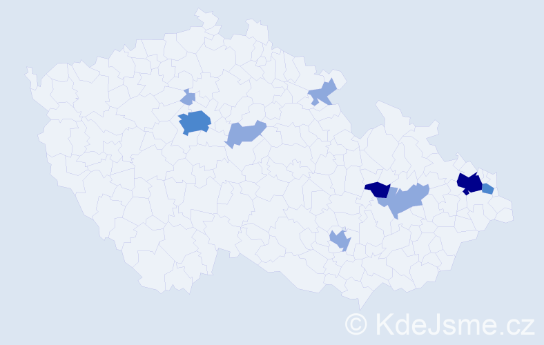 Příjmení: 'Hartel', počet výskytů 19 v celé ČR