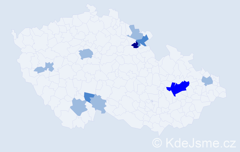 Příjmení: 'Hukel', počet výskytů 18 v celé ČR
