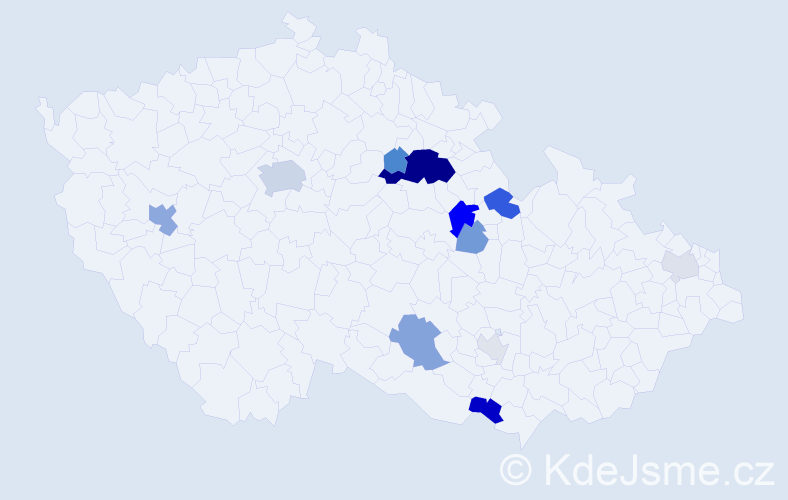 Příjmení: 'Mencák', počet výskytů 34 v celé ČR