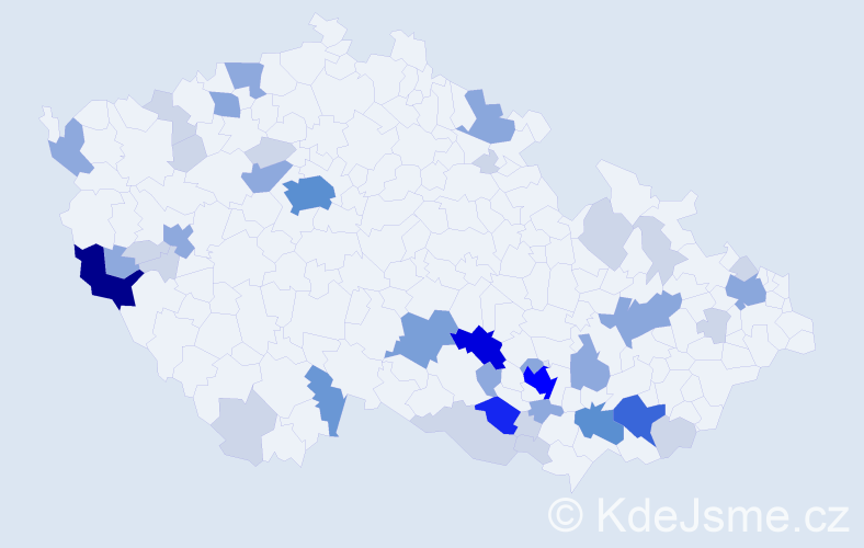 Příjmení: 'Kozina', počet výskytů 122 v celé ČR