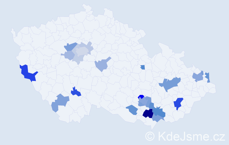 Příjmení: 'Duša', počet výskytů 59 v celé ČR