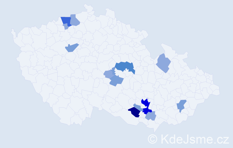 Příjmení: 'Kábela', počet výskytů 39 v celé ČR