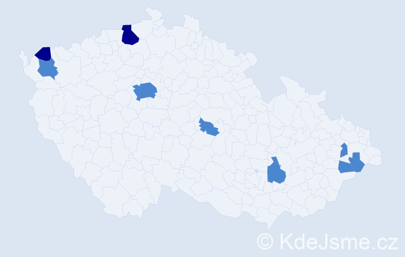 Příjmení: 'Cisárik', počet výskytů 13 v celé ČR