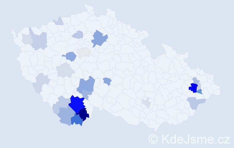 Příjmení: 'Kocmich', počet výskytů 79 v celé ČR