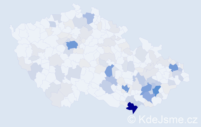 Příjmení: 'Pálka', počet výskytů 458 v celé ČR