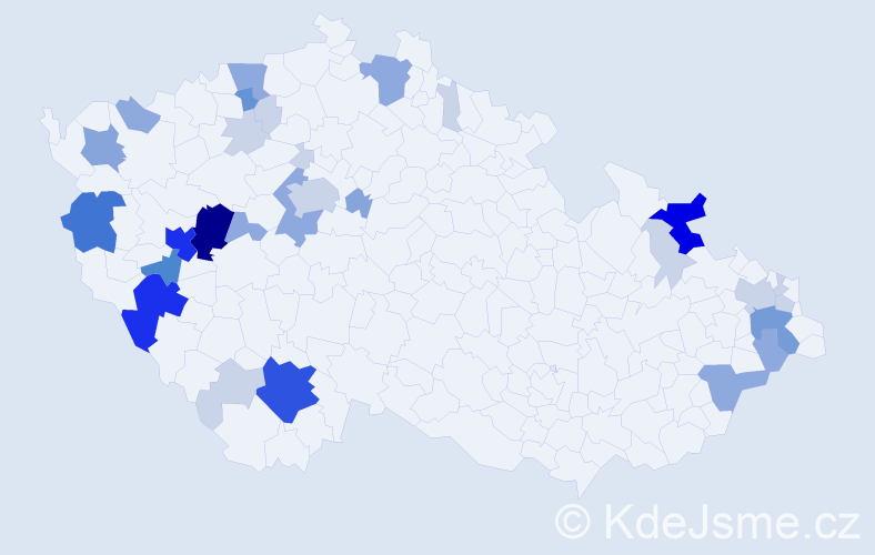 Příjmení: 'Tejček', počet výskytů 102 v celé ČR