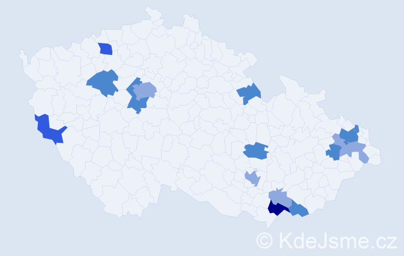 Příjmení: 'Stanček', počet výskytů 33 v celé ČR