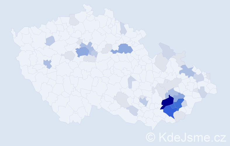 Příjmení: 'Kopčilová', počet výskytů 152 v celé ČR