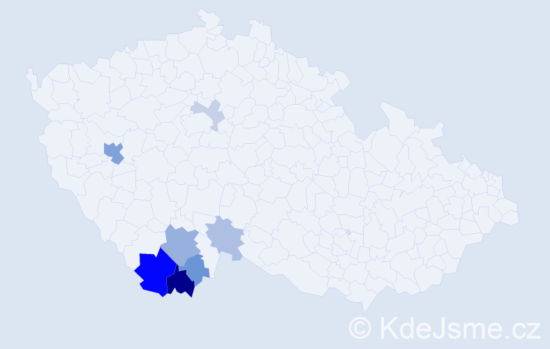 Příjmení: 'Tybitancl', počet výskytů 19 v celé ČR