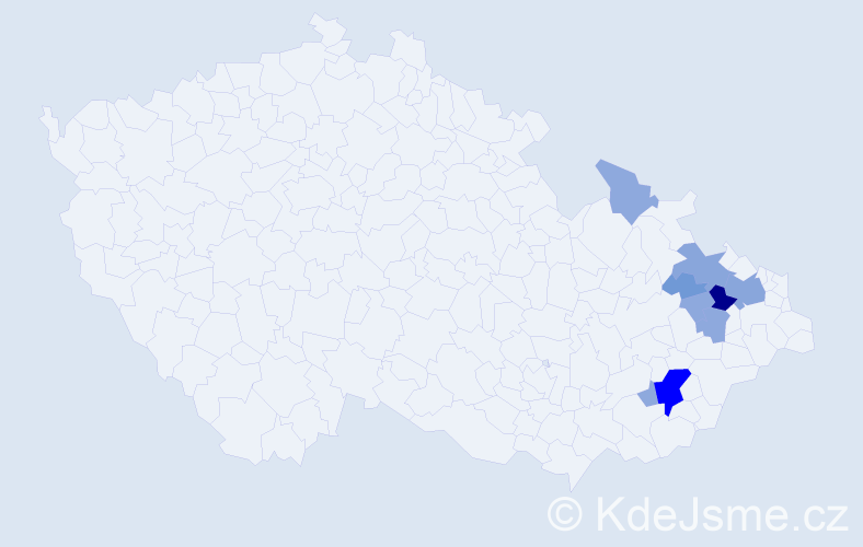 Příjmení: 'Zindlerová', počet výskytů 27 v celé ČR