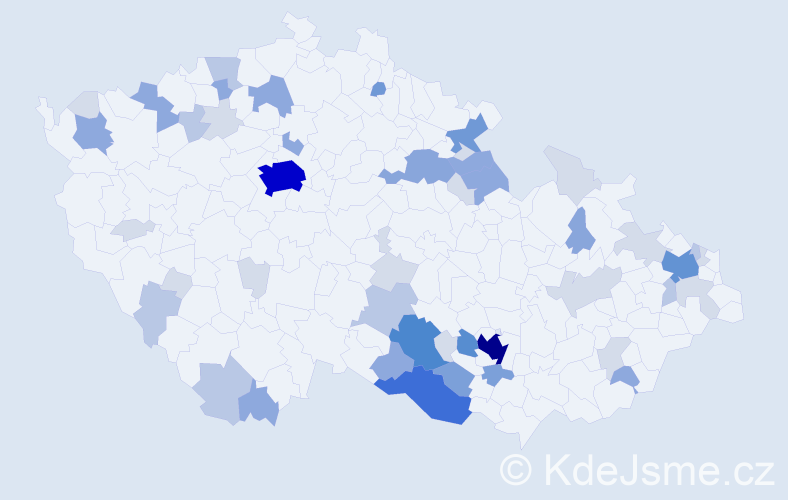 Příjmení: 'Kudera', počet výskytů 157 v celé ČR