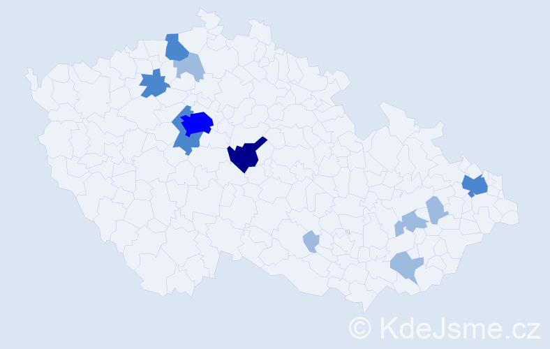 Příjmení: 'Kodaj', počet výskytů 20 v celé ČR