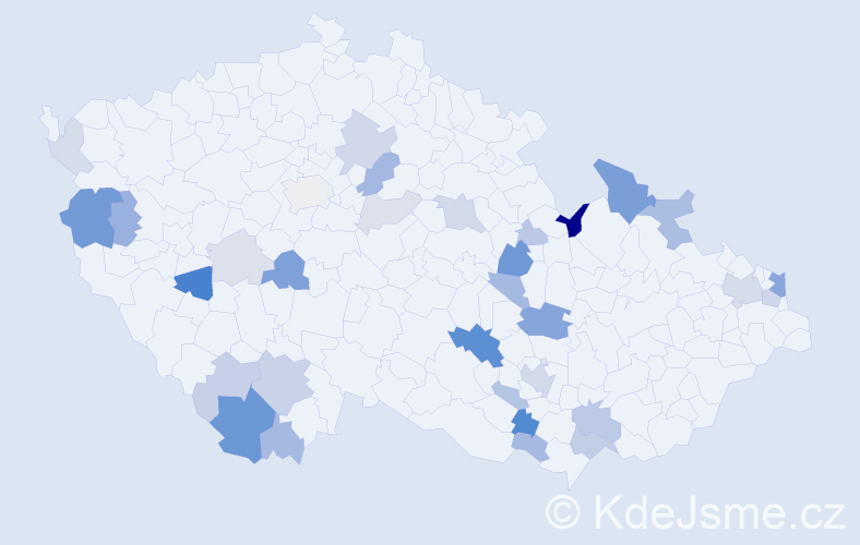 Příjmení: 'Valičková', počet výskytů 77 v celé ČR