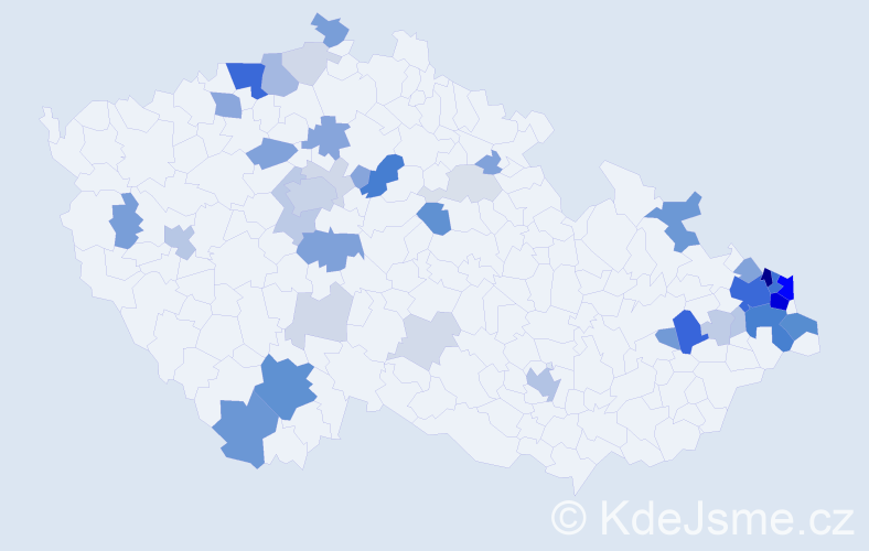 Příjmení: 'Kus', počet výskytů 158 v celé ČR