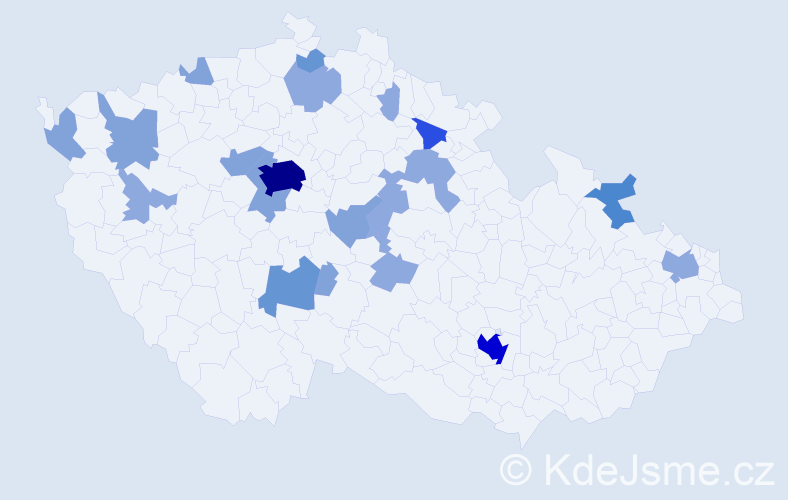Příjmení: 'Kňákal', počet výskytů 53 v celé ČR