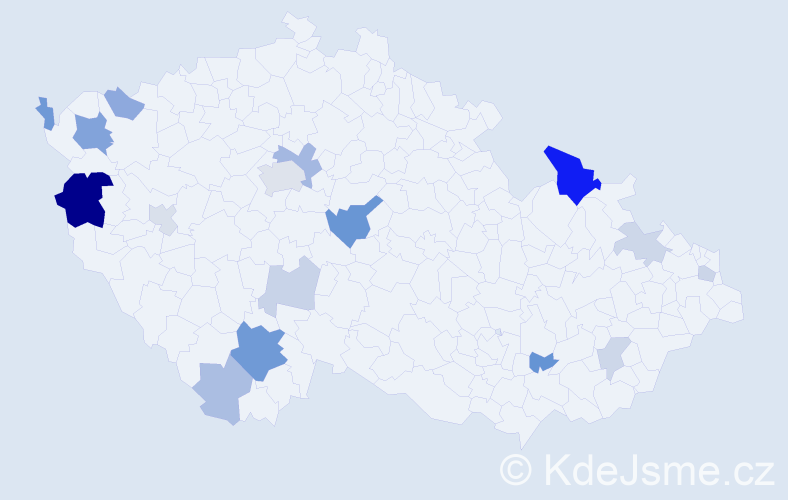 Příjmení: 'Gális', počet výskytů 38 v celé ČR