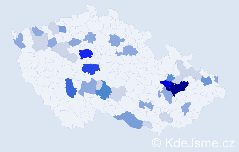 Příjmení: 'Krajcová', počet výskytů 120 v celé ČR