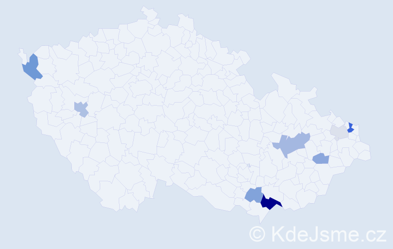 Příjmení: 'Kulčárová', počet výskytů 19 v celé ČR