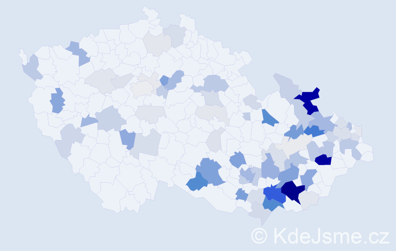 Příjmení: 'Kutálek', počet výskytů 302 v celé ČR