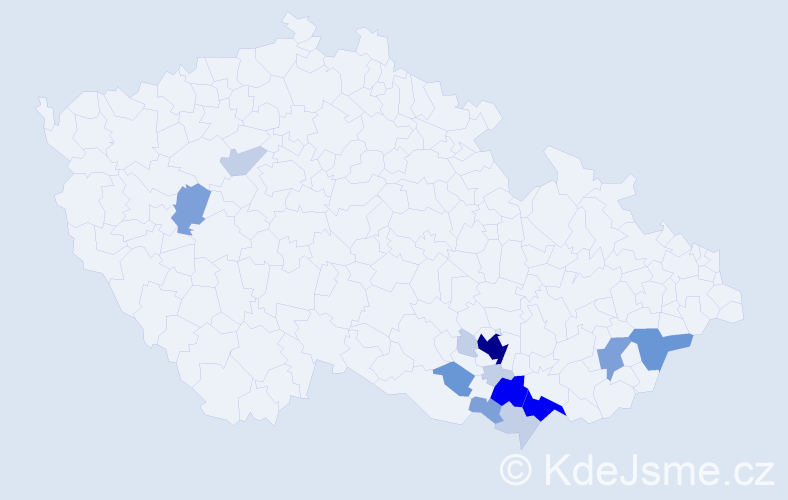Příjmení: 'Cvan', počet výskytů 50 v celé ČR