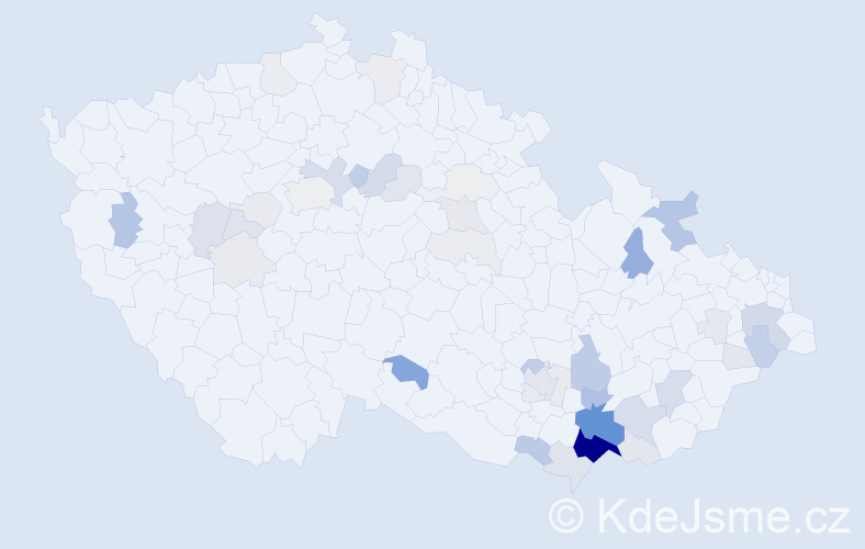 Příjmení: 'Kmenta', počet výskytů 155 v celé ČR