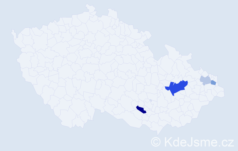 Příjmení: 'Gyurán', počet výskytů 6 v celé ČR