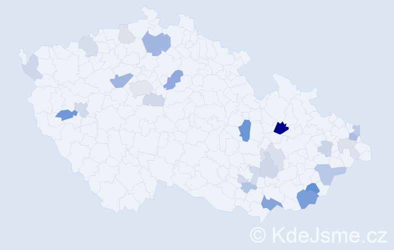 Příjmení: 'Miklánek', počet výskytů 54 v celé ČR