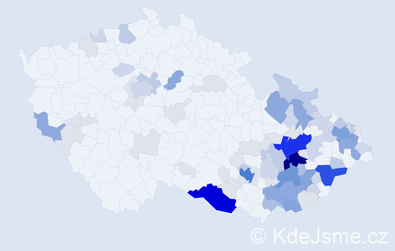 Příjmení: 'Bartoníková', počet výskytů 277 v celé ČR