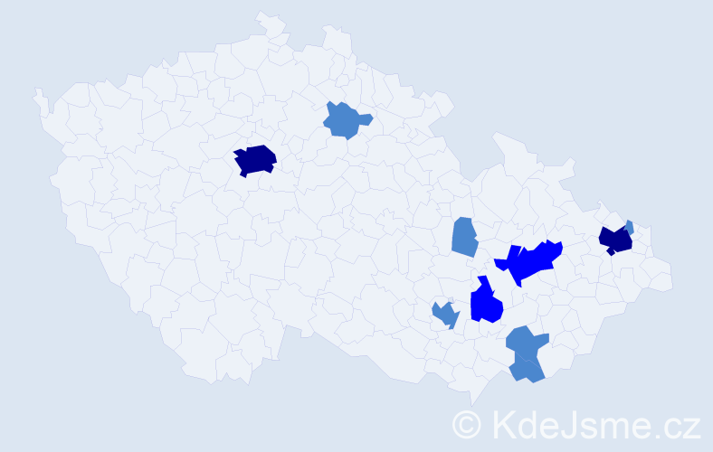 Příjmení: 'Bebar', počet výskytů 16 v celé ČR
