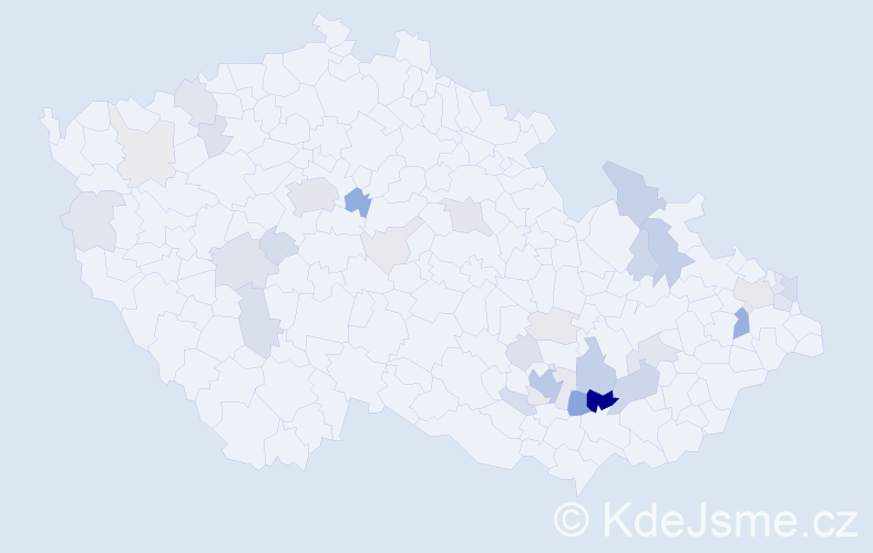 Příjmení: 'Pištěláková', počet výskytů 106 v celé ČR