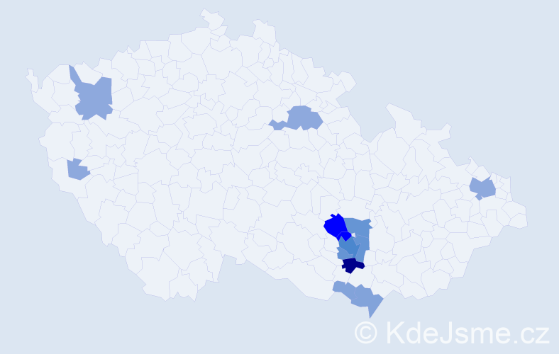 Příjmení: 'Bábor', počet výskytů 38 v celé ČR