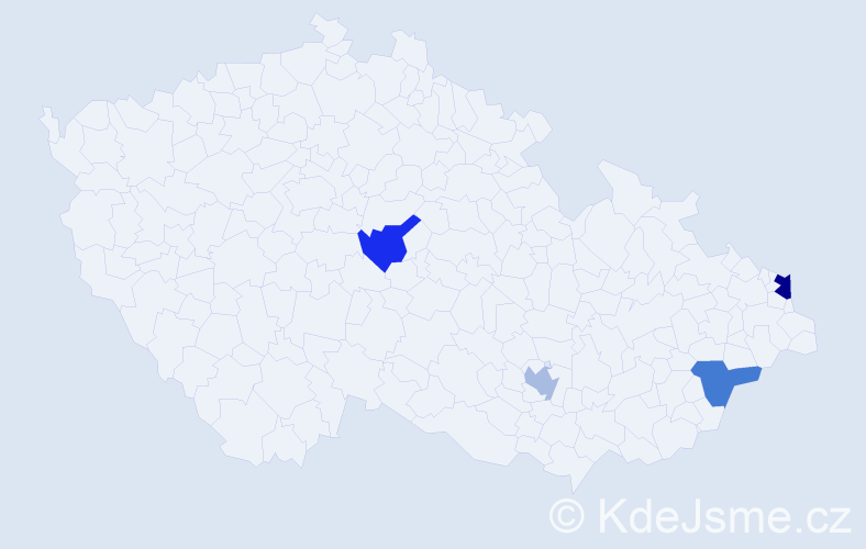 Příjmení: 'Tulik', počet výskytů 5 v celé ČR